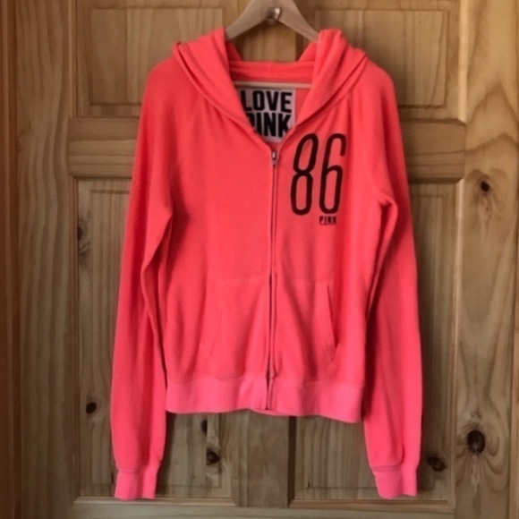 𝅺Victoria’s Secret neon LOVE PINK zip front hoodie size small - Picture 2 of 10